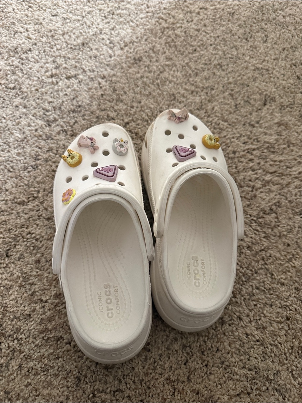 CROCS Kids White Clog with Pink and Yellow Charms